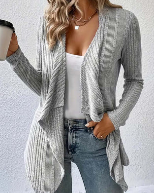 Cardigan Lässig Einfarbig Unregelmäßig