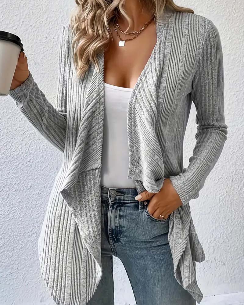 Cardigan Lässig Einfarbig Unregelmäßig