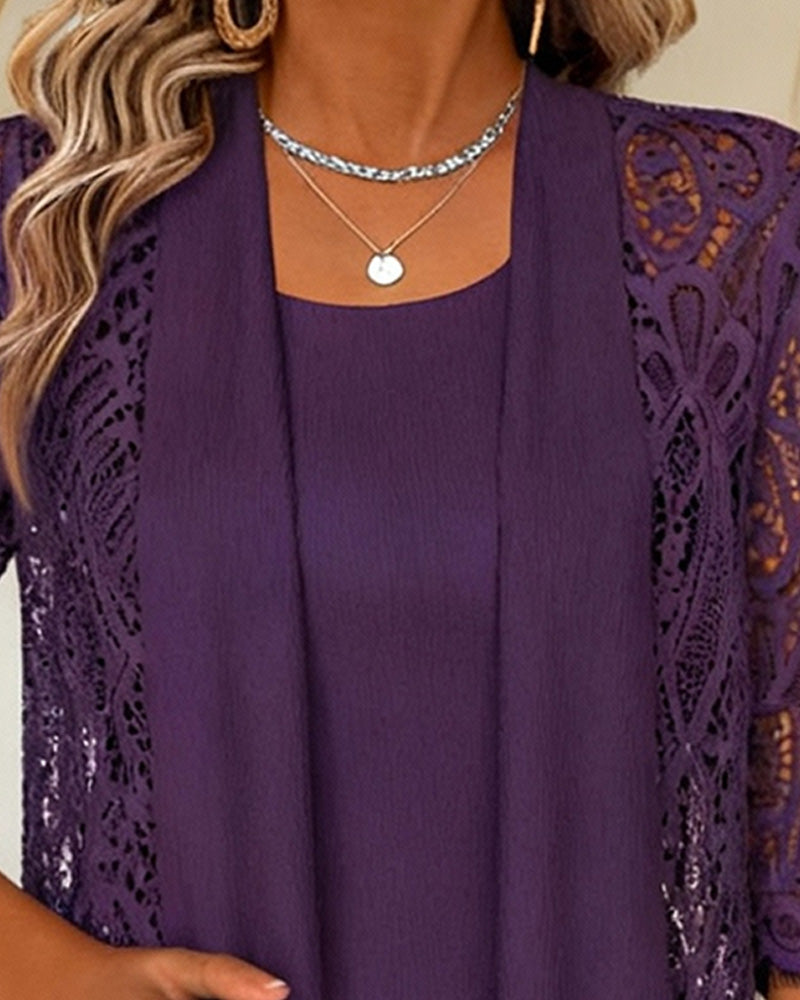 Top mit Patchwork-Details und faux Zwei-Teile-Design