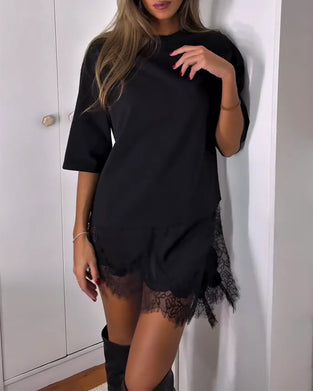 Kleid Casual Kurzarm Patchwork