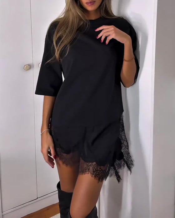 Kleid Casual Kurzarm Patchwork