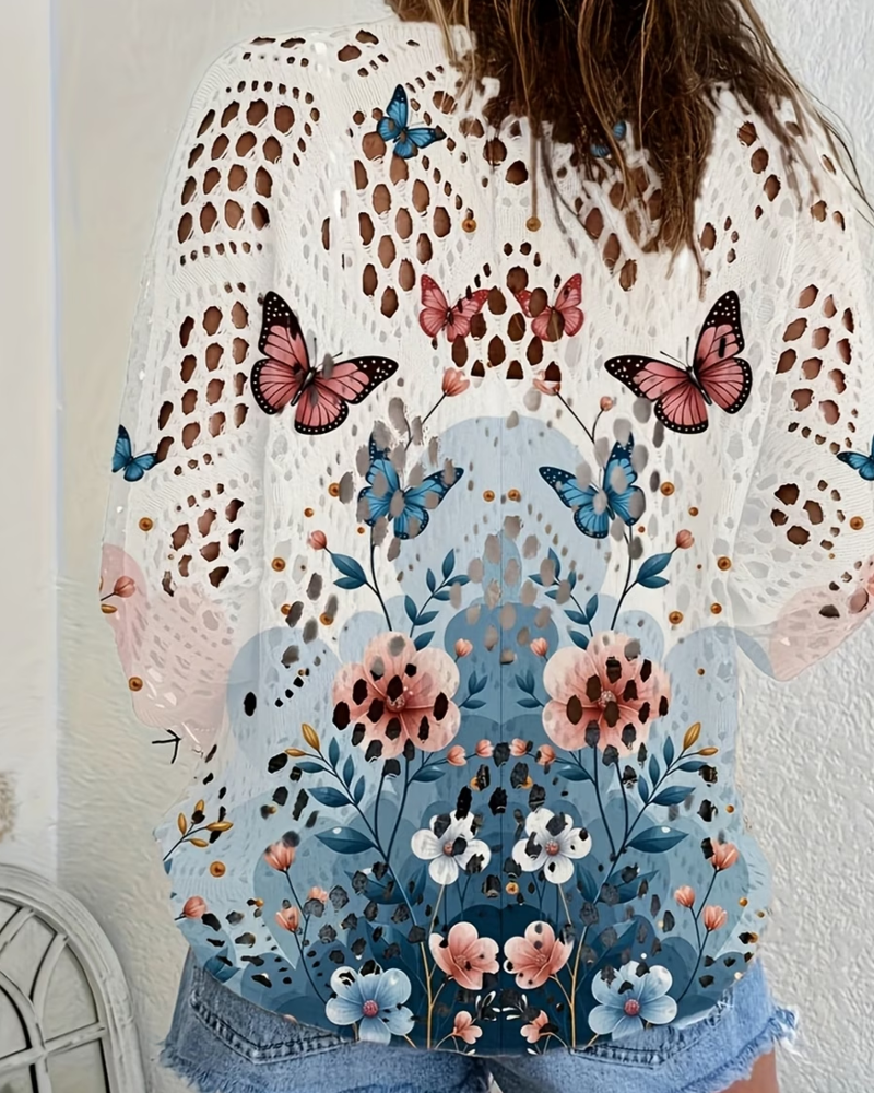 Pullover Schmetterling Blumig Ausschnitt