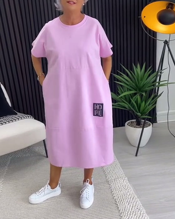 Kleid Kurzarm Lässig Gerade Tasche