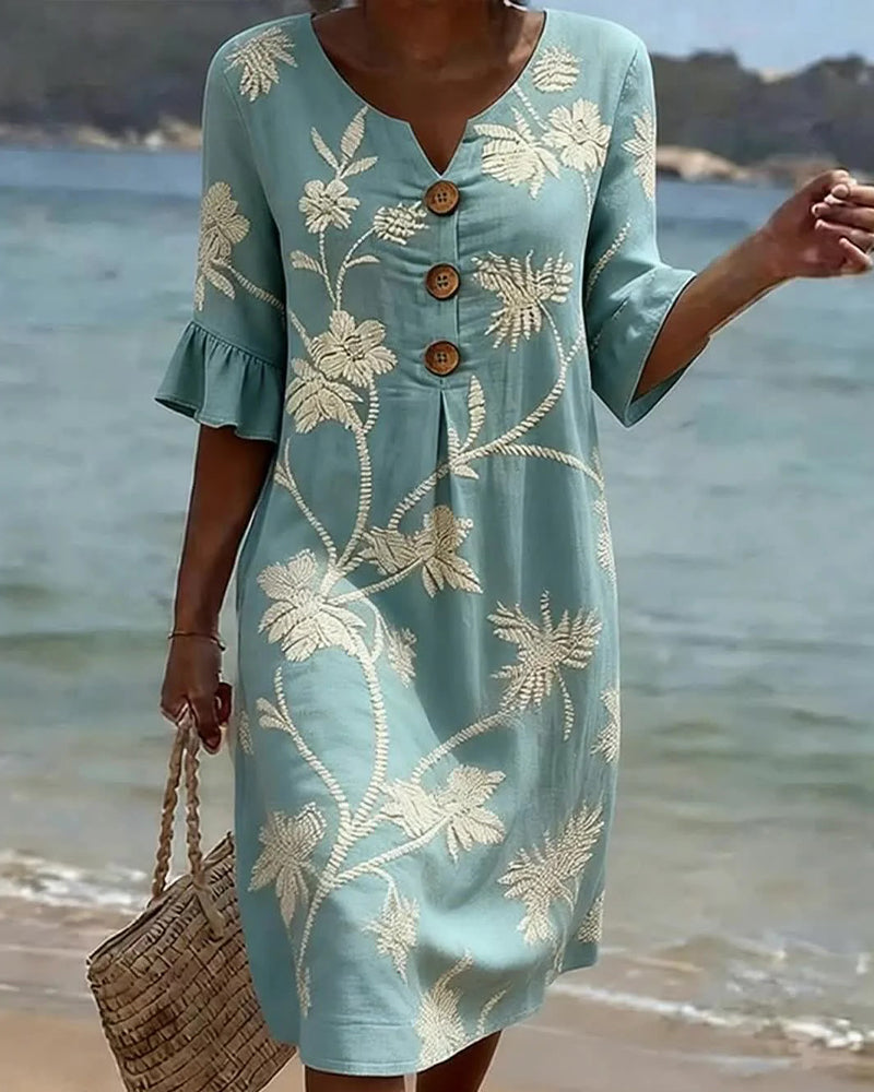 Kleid Petite V-Ausschnitt Rüsche 3/4-Arm