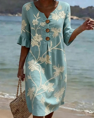 Kleid Petite V-Ausschnitt Rüsche 3/4-Arm