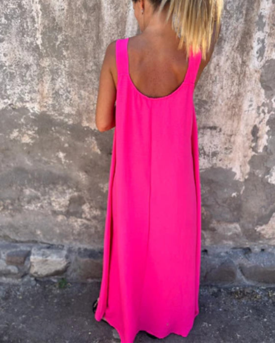 Kleid Ärmellos Einfarbig Modisch Lang