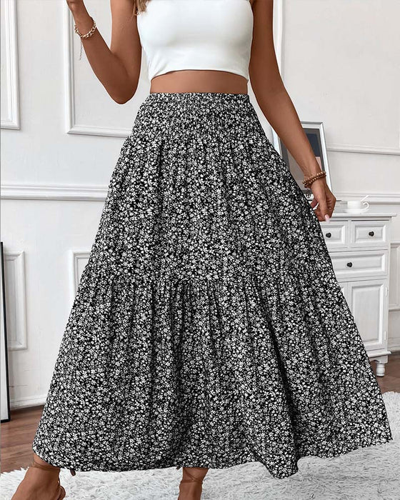 Rock Lagert Kleiner Blumenprint A-Linie Lang