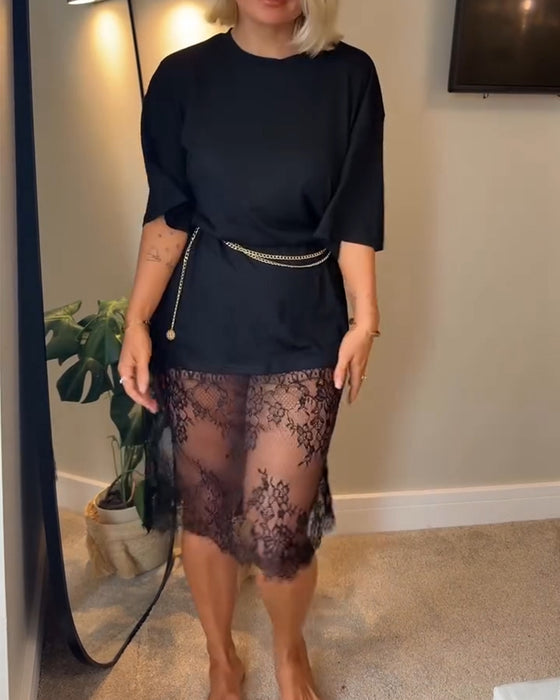 Kleid Rundhals Mode Lässig