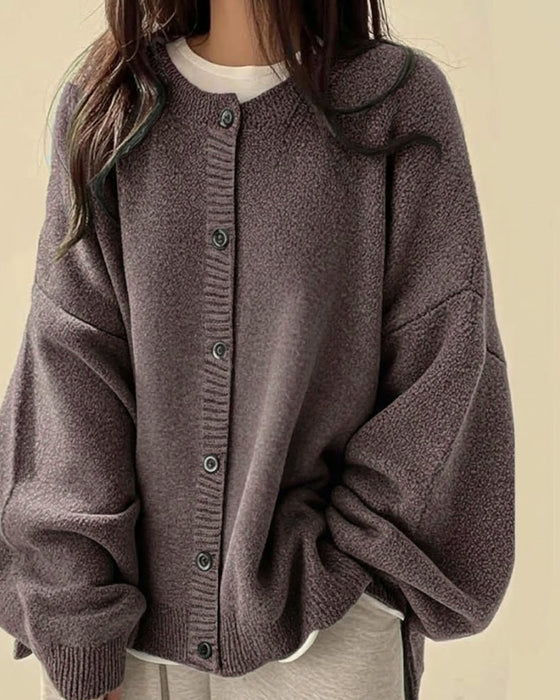 Cardigan Rundhals Geknöpft Pullover