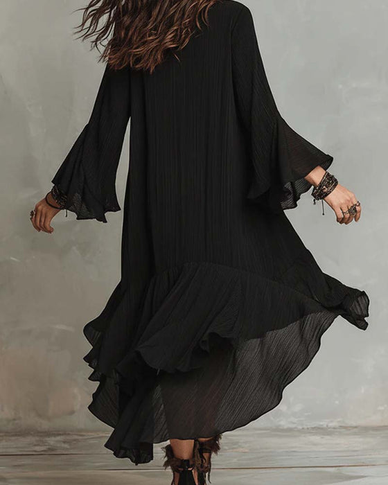 Kleid Rundhals Unregelmäßig Volant