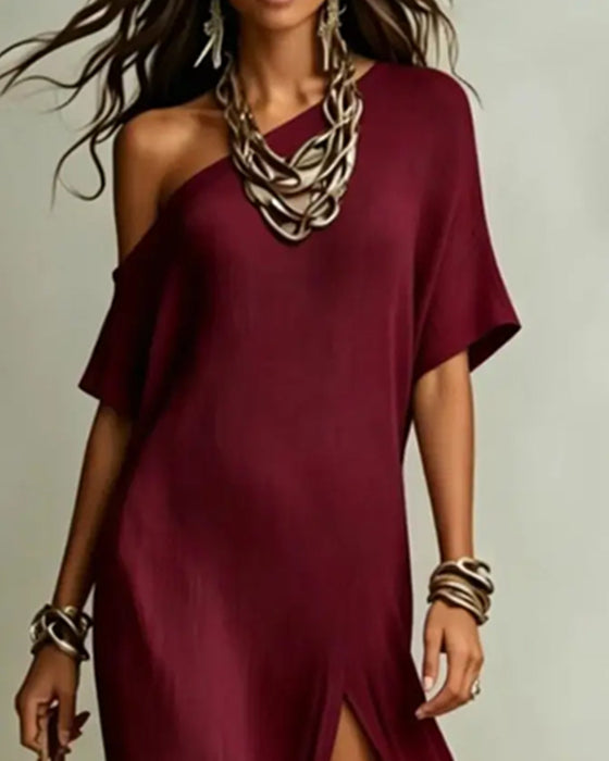 Kleid Off-Shoulder Schlitz Fledermausärmel