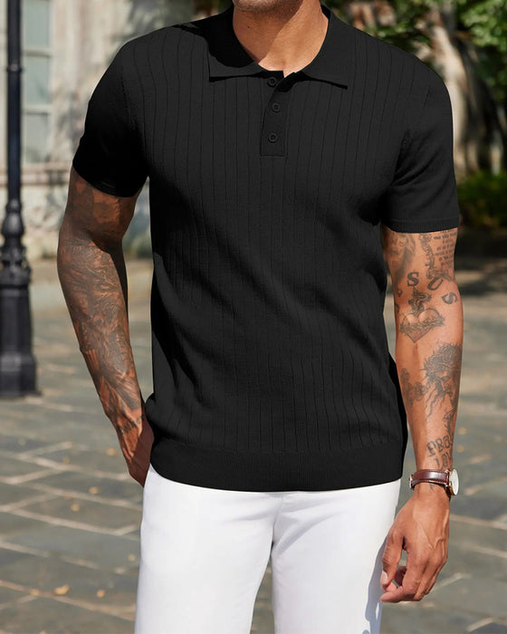 T-Shirt Gerippt Gestrickt Polo Kragen