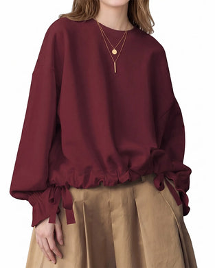Sweatshirt Rund-Hals Rüsche Binden Elastisch