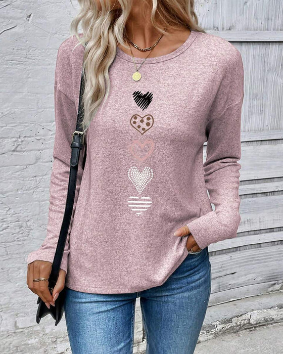 Top Langarm Rundhals Liebesherz-Print