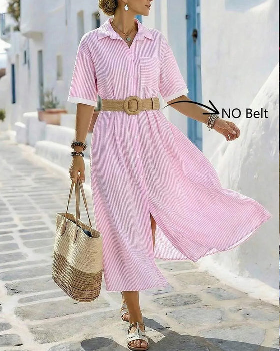 Kleid Gestreiftes Hemd Tasche Maxi