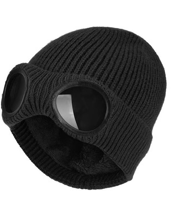 Unisex Einfarbige Goggle-Linsen-Design Beanie Mütze