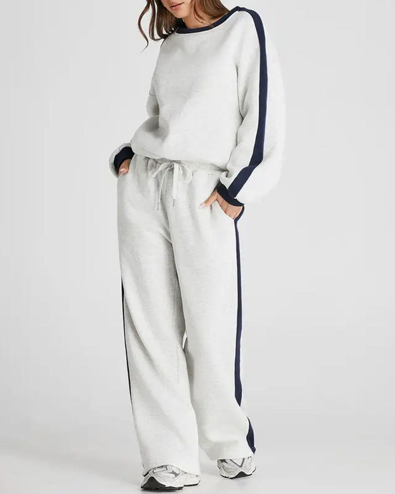Set Seiten-Farbblock Rundhalsausschnitt Sweatshirt