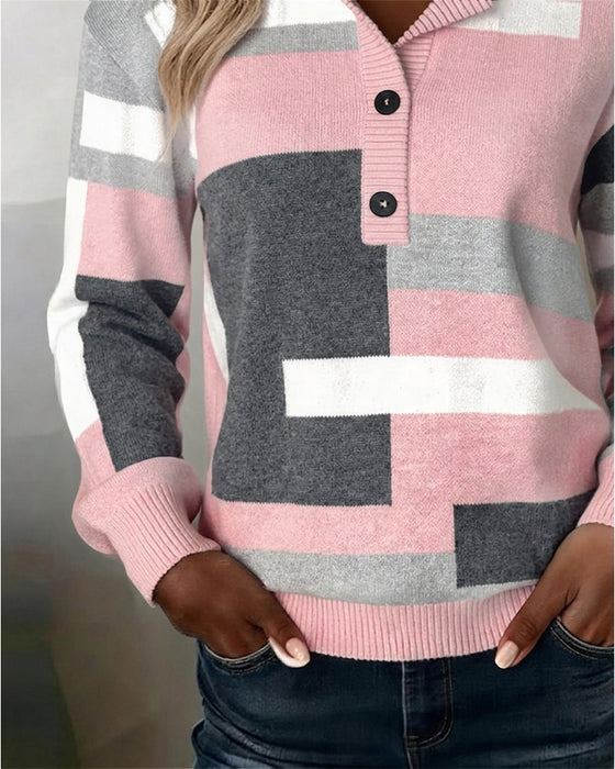 Pullover Karo Knopfleiste Langarm