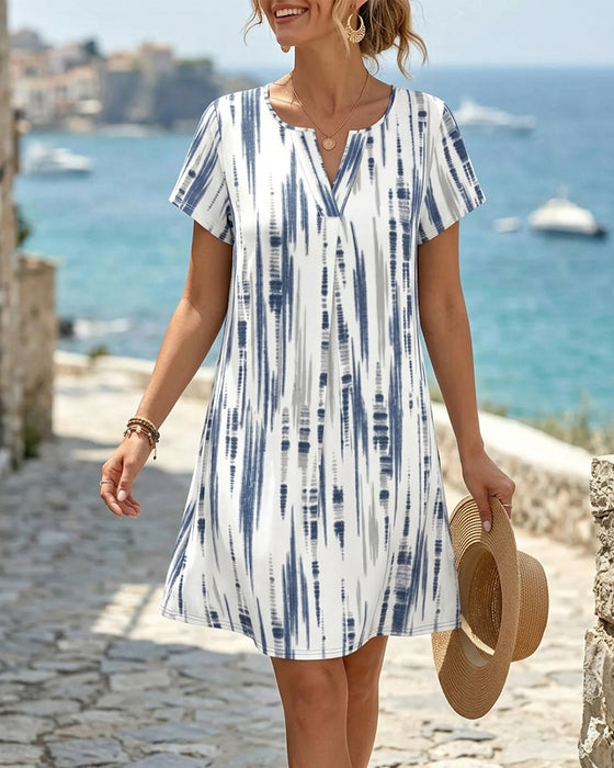 Kleid Lässig Gestreift V-Ausschnitt