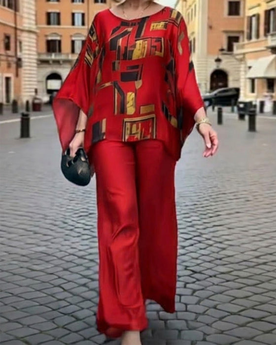 Zweiteiler Geometrischer Druck Weite Hose