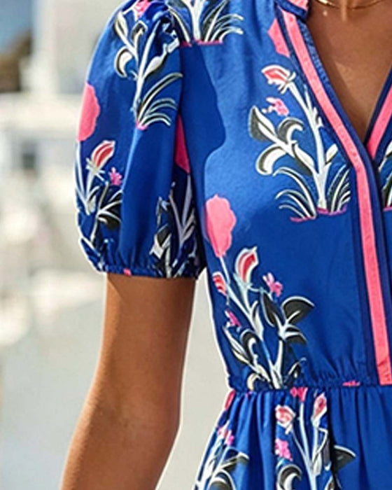 Kleid V-Ausschnitt Puffärmel