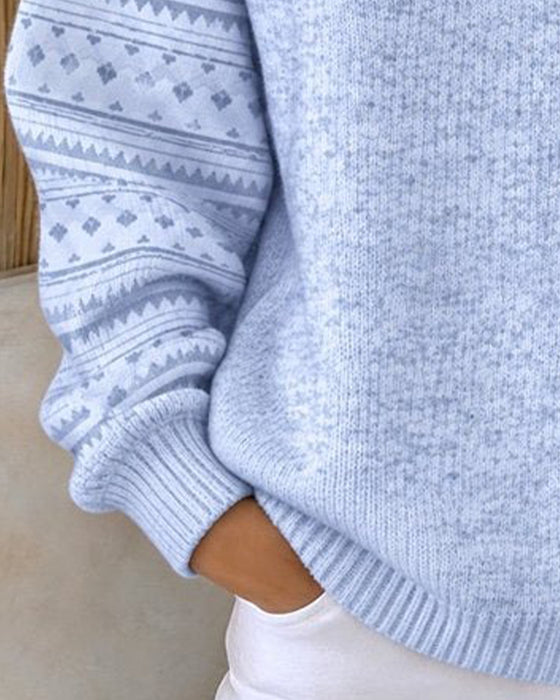 Sweatshirt Rundhals Geknöpft Gestreift Locker