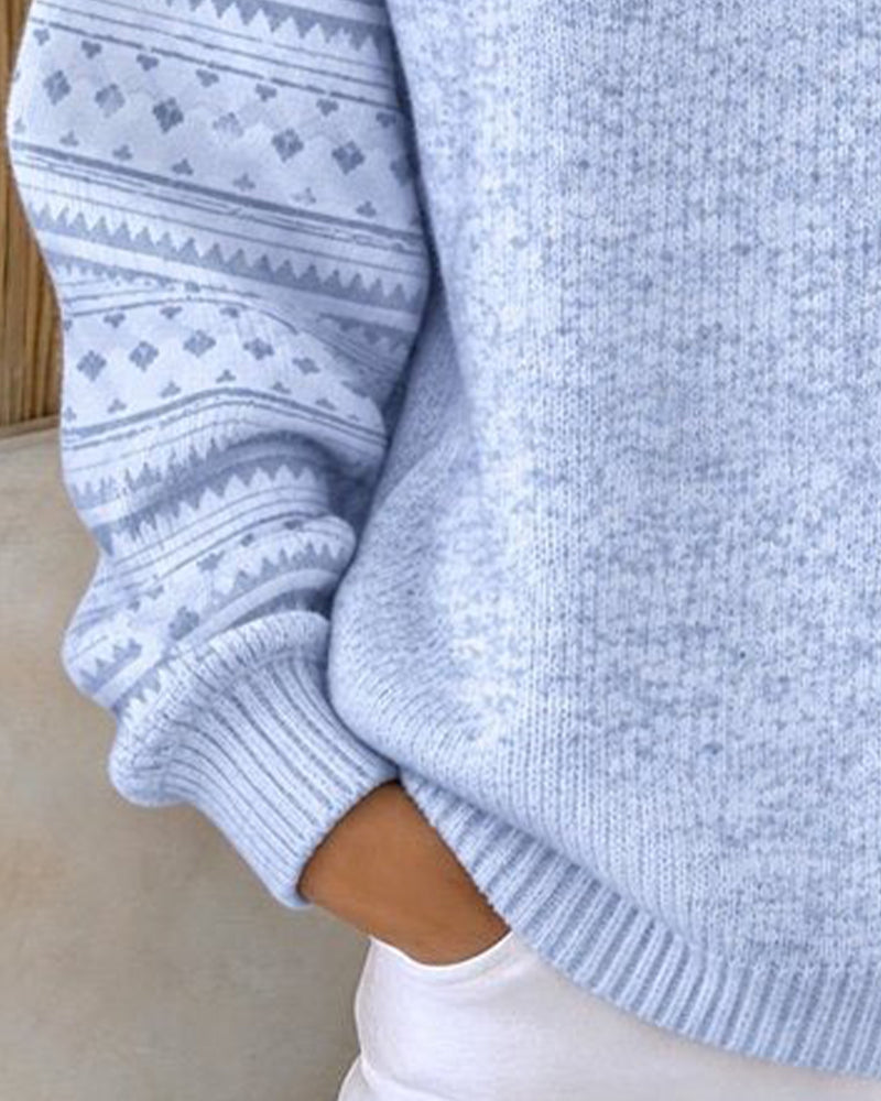 Sweatshirt Rundhals Geknöpft Gestreift Locker