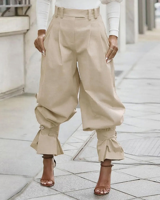 Hose Design Bündchen Plissiert Freizeit