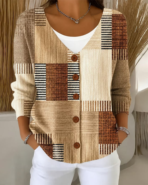 Cardigan Vintage Farbblock Karo Patchwork