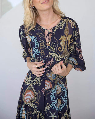 Kleid Ozean Element Druck Maxi