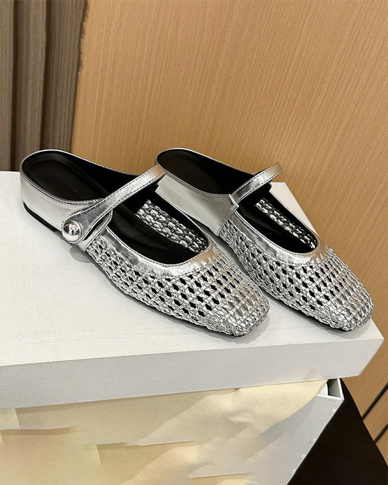 Schuhe Eckige Zehe Gewebt Durchbrochen