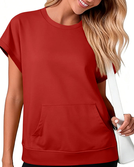 Bluse Vordertasche Einfarbig Rundhalsausschnitt