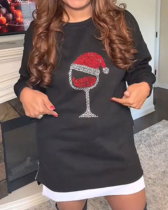 Kleid Weinglas Weihnachten Druck Lang Sweatshirt