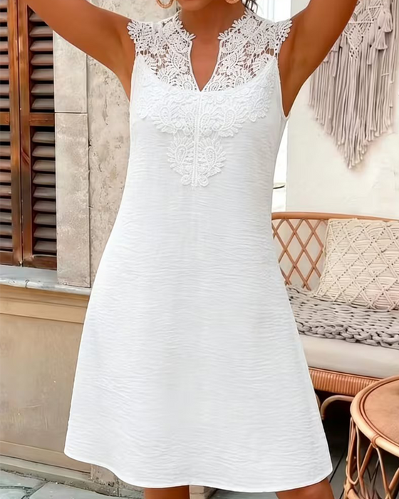 Kleid Ärmellos Spitze Patchwork Kurz