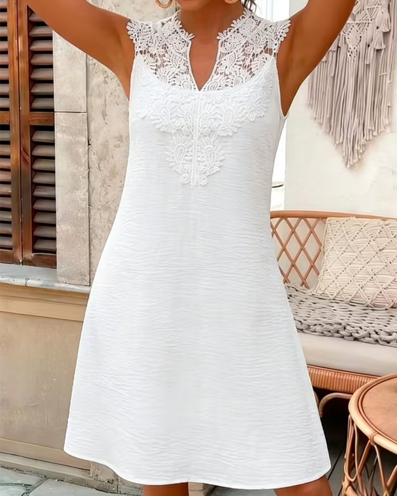 Kleid Ärmellos Spitze Patchwork Kurz
