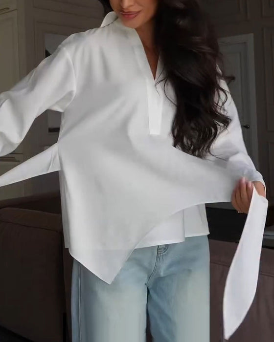 Bluse Einfarbig Mit Gürtel