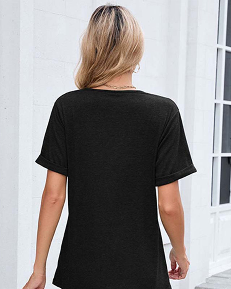 T-Shirt Einfarbig V-Ausschnitt Lässig Kurzarm