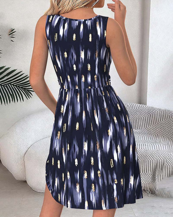 Kleid U-Ausschnitt Ärmellos Tailliert Streifen