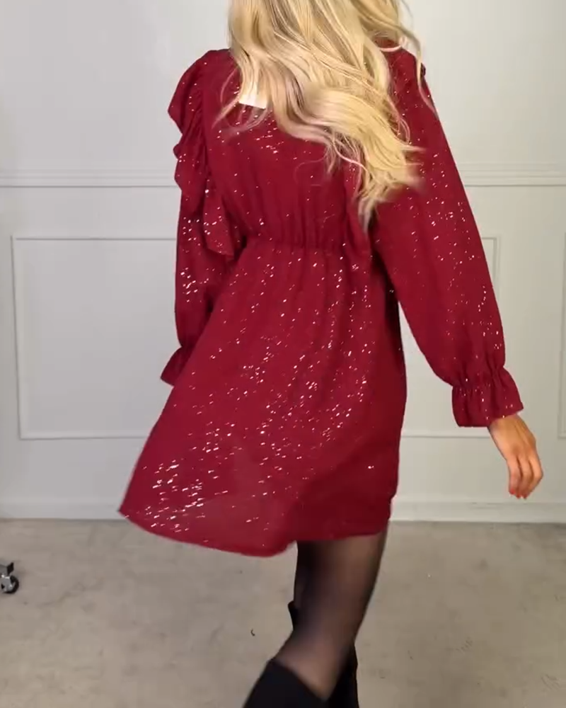 Stilvolles Kleid mit V-Ausschnitt in Uni-Farbe