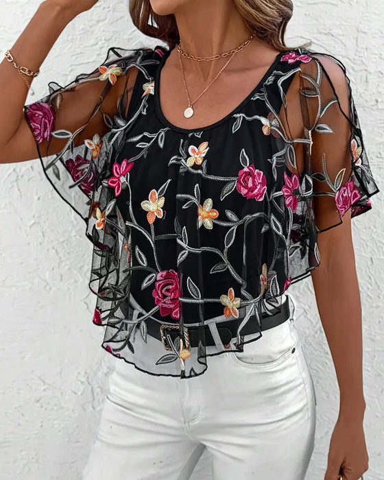 Bluse Bestickt Mesh Schwerlast