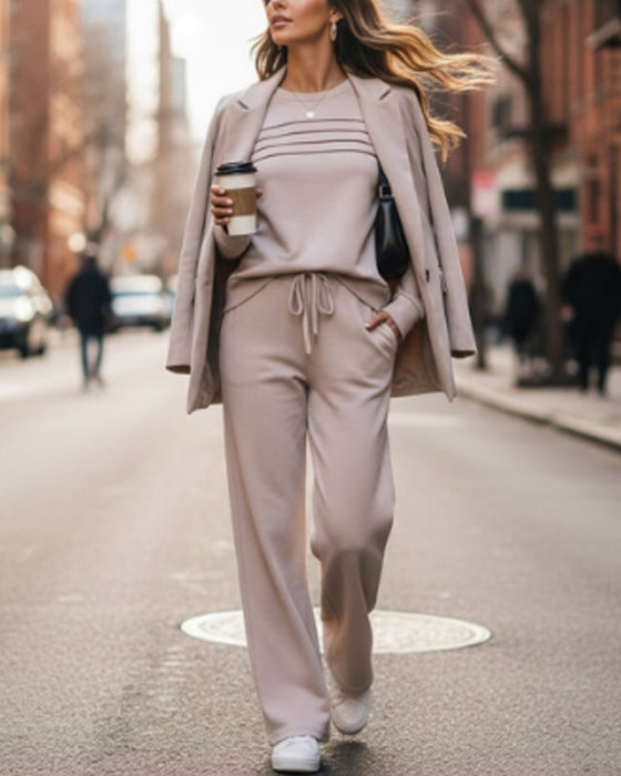 Set Damen Rundhalsausschnitt Top und Bundhosen mit Kordelzug