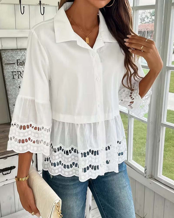 Hemd ausgestanzt Reverskragen weitärmlig