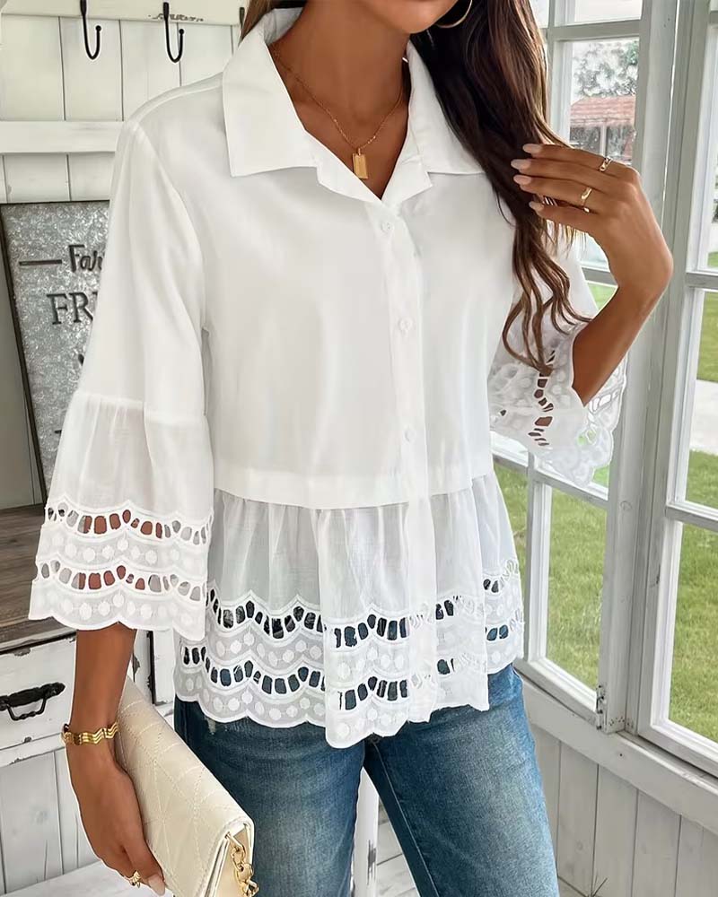 Hemd ausgestanzt Reverskragen weitärmlig