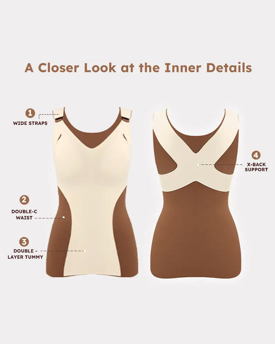 Top Damen 3-In-1 Leicht Eng Anliegend Weich Thermisch Shapewear Integrierter Bh