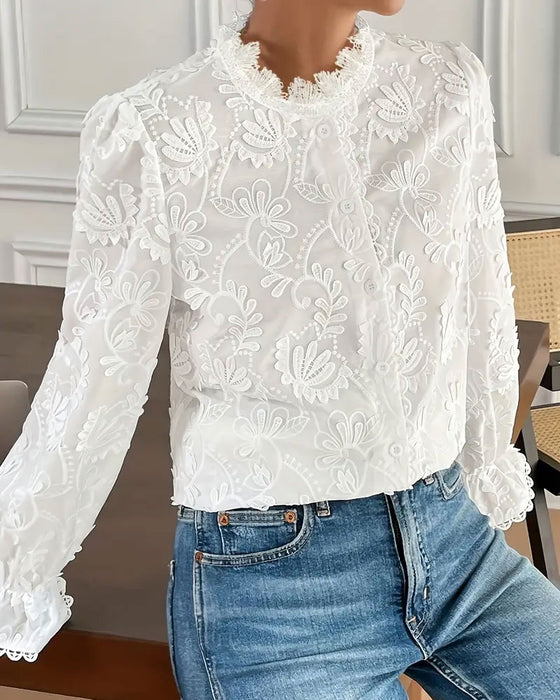 Langärmlige Bluse Aus Bestickter Spitze