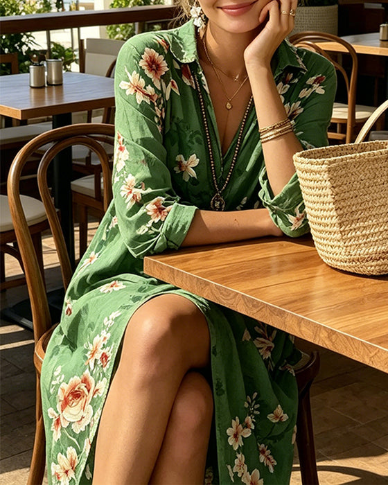 Kleid Blumig Druck Maxi