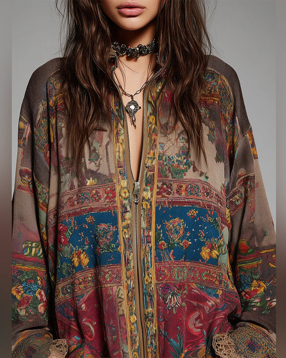 Bluse mit Spitzeneinsätzen und Blumenprint