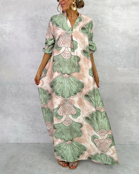 Kleid Mit Elegantem Stil Und Blattmuster