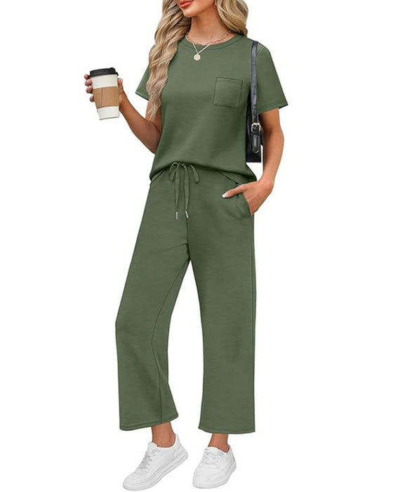 Set Einfarbig Kurzarm Und Lange Hose