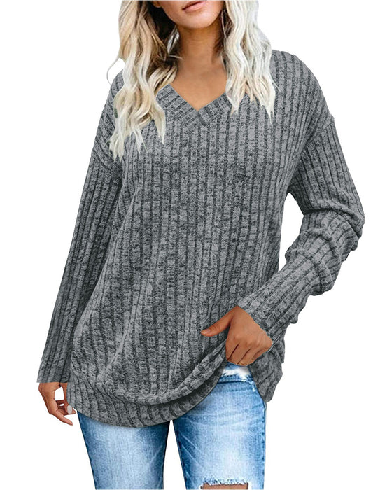 V‑Ausschnitt Langarm‑Top
